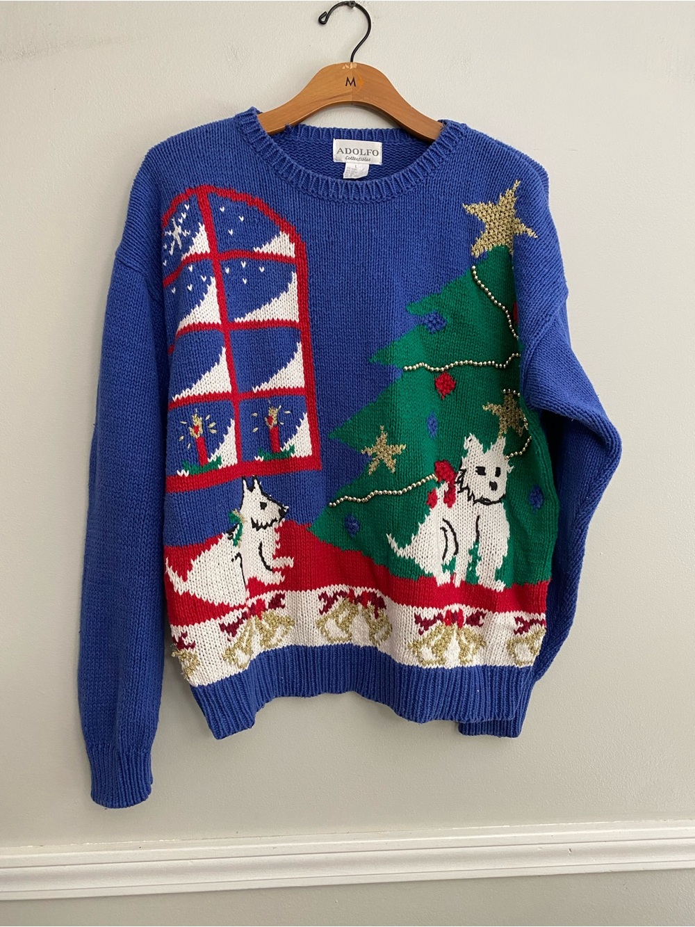 Vintage Chunky Knit Christmas Sweater Dogs - L